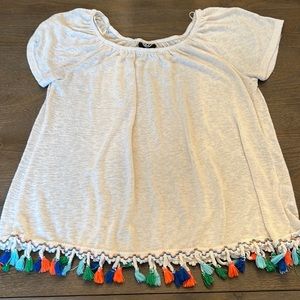 Bobeau short sleeve cream tassel shirt